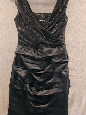 Express Black Sequin & Satin Midi Dress